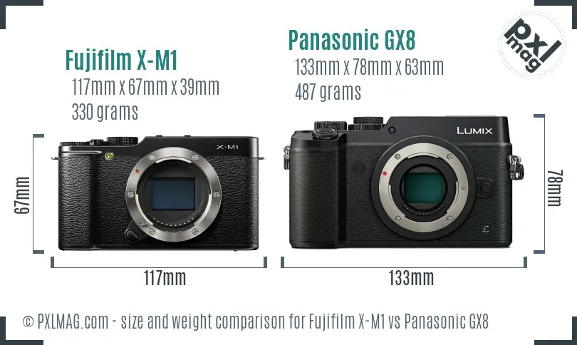Fujifilm X-M1 vs Panasonic GX8 size comparison
