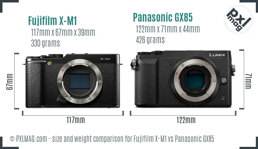 Fujifilm X-M1 vs Panasonic GX85 size comparison
