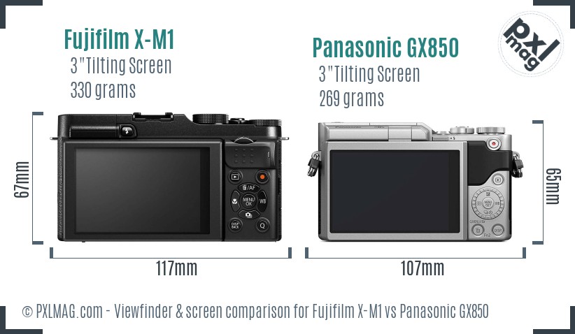 Fujifilm X-M1 vs Panasonic GX850 Screen and Viewfinder comparison