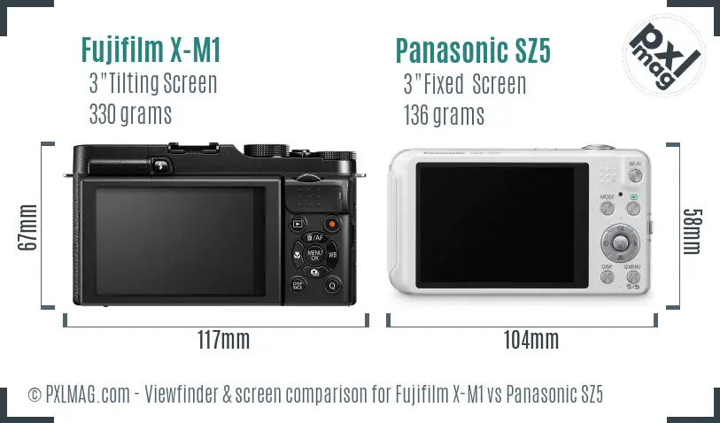 Fujifilm X-M1 vs Panasonic SZ5 Screen and Viewfinder comparison