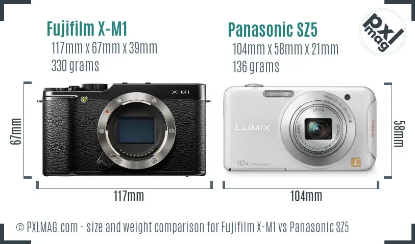 Fujifilm X-M1 vs Panasonic SZ5 size comparison