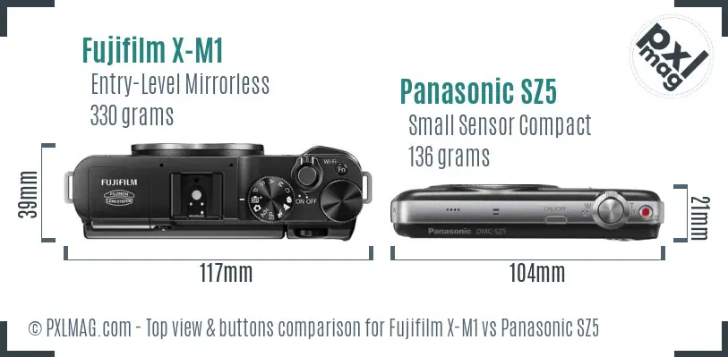 Fujifilm X-M1 vs Panasonic SZ5 top view buttons comparison