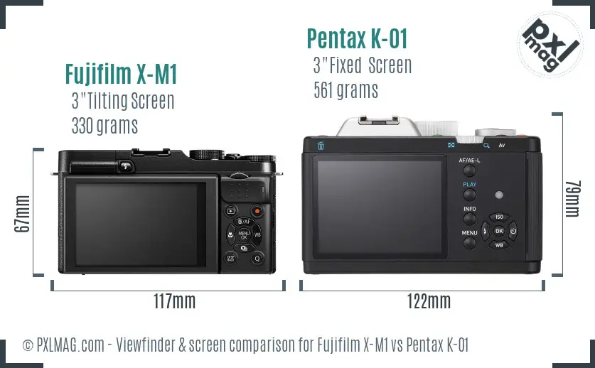 Fujifilm X-M1 vs Pentax K-01 Screen and Viewfinder comparison