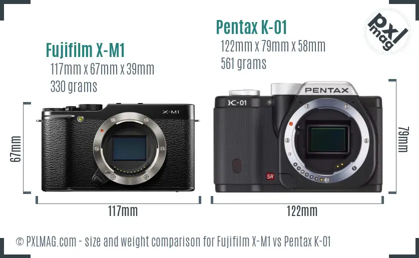 Fujifilm X-M1 vs Pentax K-01 size comparison