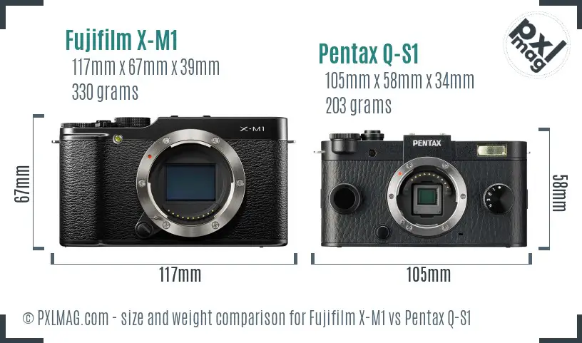 Fujifilm X-M1 vs Pentax Q-S1 size comparison