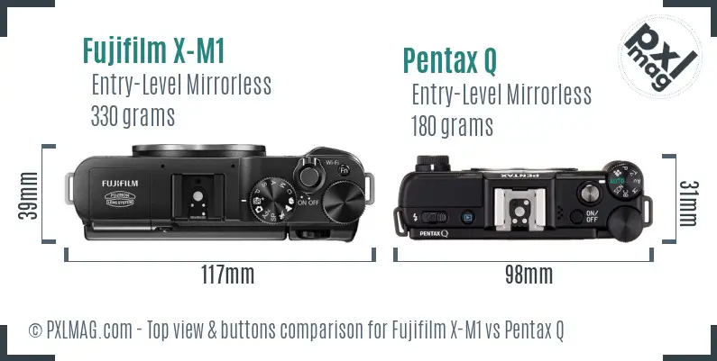 Fujifilm X-M1 vs Pentax Q top view buttons comparison