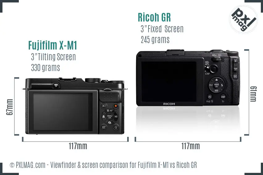 Fujifilm X-M1 vs Ricoh GR Screen and Viewfinder comparison