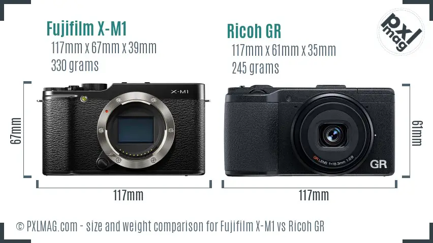 Fujifilm X-M1 vs Ricoh GR size comparison