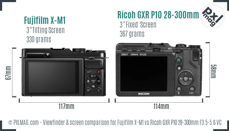 Fujifilm X-M1 vs Ricoh GXR P10 28-300mm F3.5-5.6 VC Screen and Viewfinder comparison