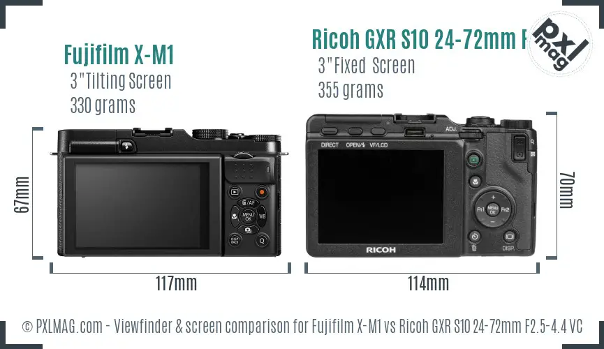 Fujifilm X-M1 vs Ricoh GXR S10 24-72mm F2.5-4.4 VC Screen and Viewfinder comparison