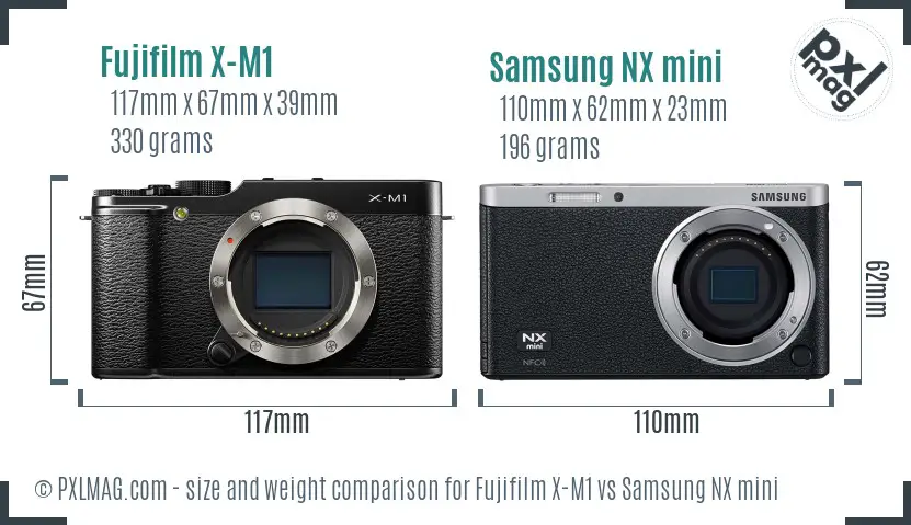 Fujifilm X-M1 vs Samsung NX mini size comparison