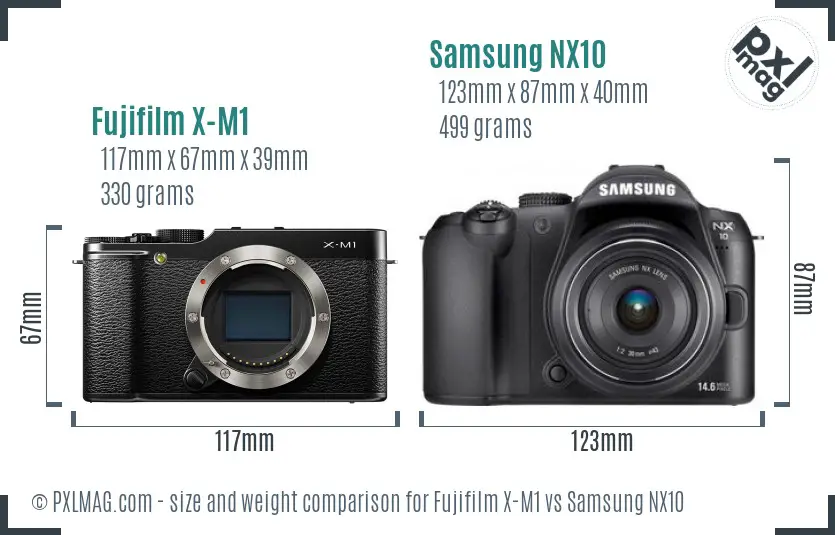 Fujifilm X-M1 vs Samsung NX10 size comparison