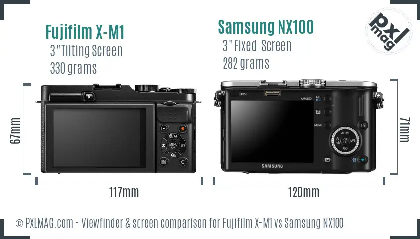 Fujifilm X-M1 vs Samsung NX100 Screen and Viewfinder comparison