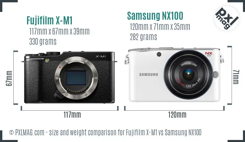 Fujifilm X-M1 vs Samsung NX100 size comparison