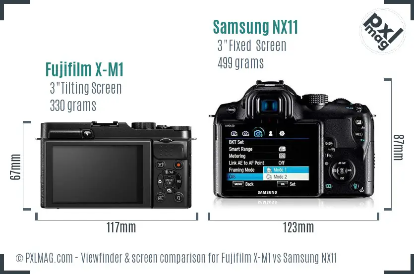 Fujifilm X-M1 vs Samsung NX11 Screen and Viewfinder comparison