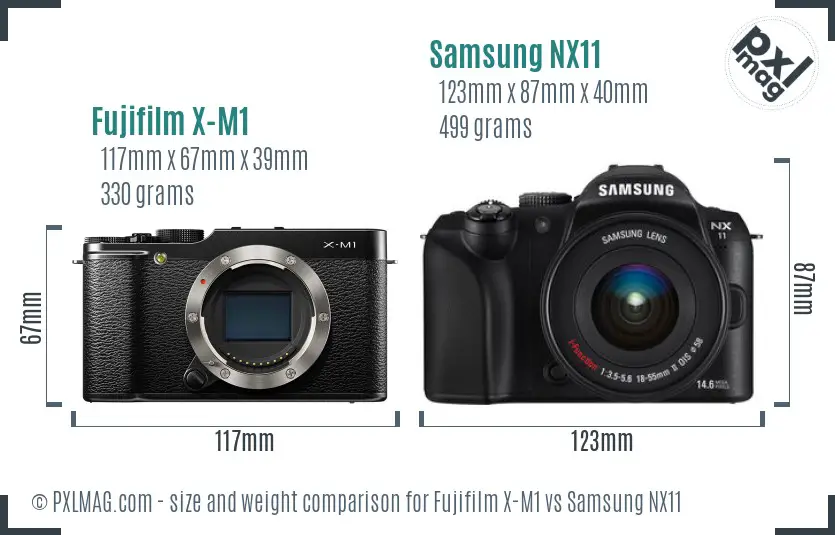 Fujifilm X-M1 vs Samsung NX11 size comparison