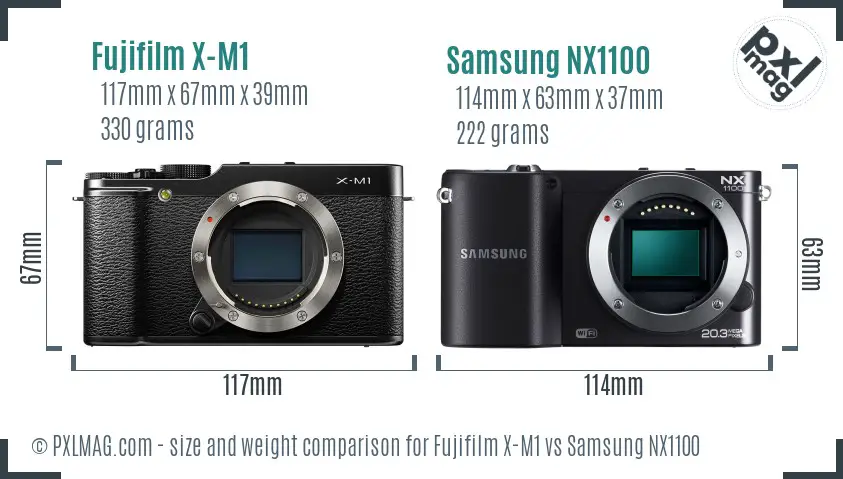 Fujifilm X-M1 vs Samsung NX1100 size comparison