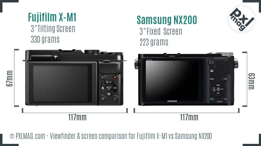 Fujifilm X-M1 vs Samsung NX200 Screen and Viewfinder comparison Fujifilm X-M1 vs Samsung NX200 Screen and Viewfinder comparison