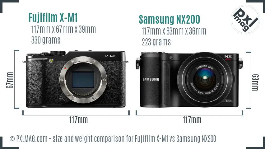 Fujifilm X-M1 vs Samsung NX200 size comparison Fujifilm X-M1 vs Samsung NX200 size comparison