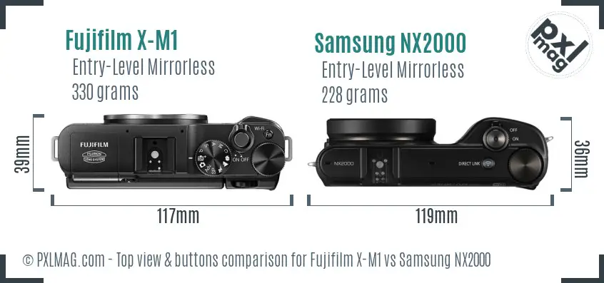 Fujifilm X-M1 vs Samsung NX2000 top view buttons comparison