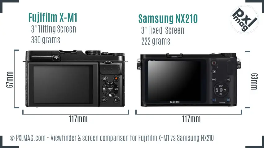 Fujifilm X-M1 vs Samsung NX210 Screen and Viewfinder comparison