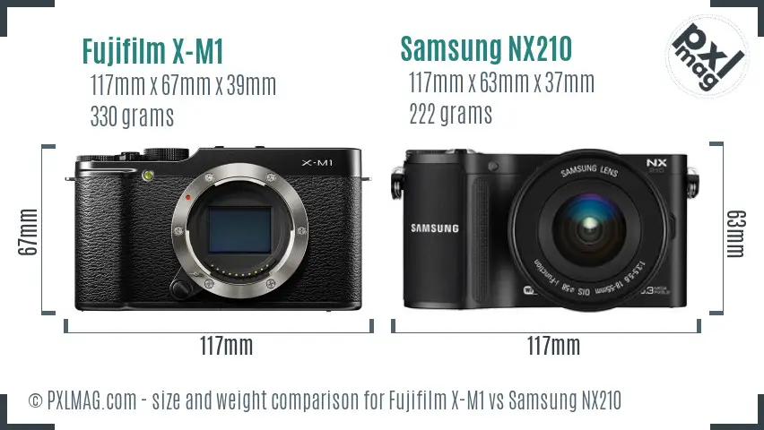 Fujifilm X-M1 vs Samsung NX210 size comparison