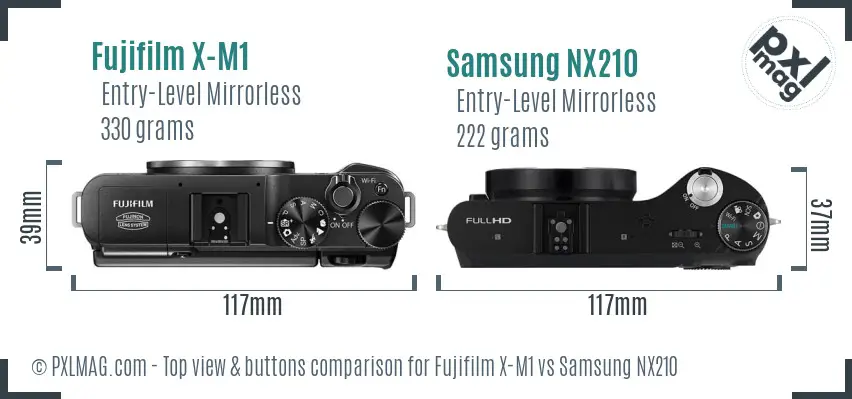 Fujifilm X-M1 vs Samsung NX210 top view buttons comparison