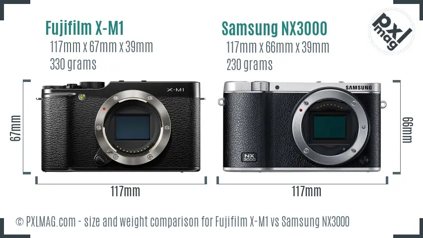 Fujifilm X-M1 vs Samsung NX3000 size comparison