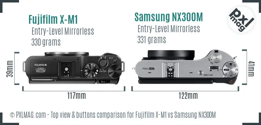 Fujifilm X-M1 vs Samsung NX300M top view buttons comparison