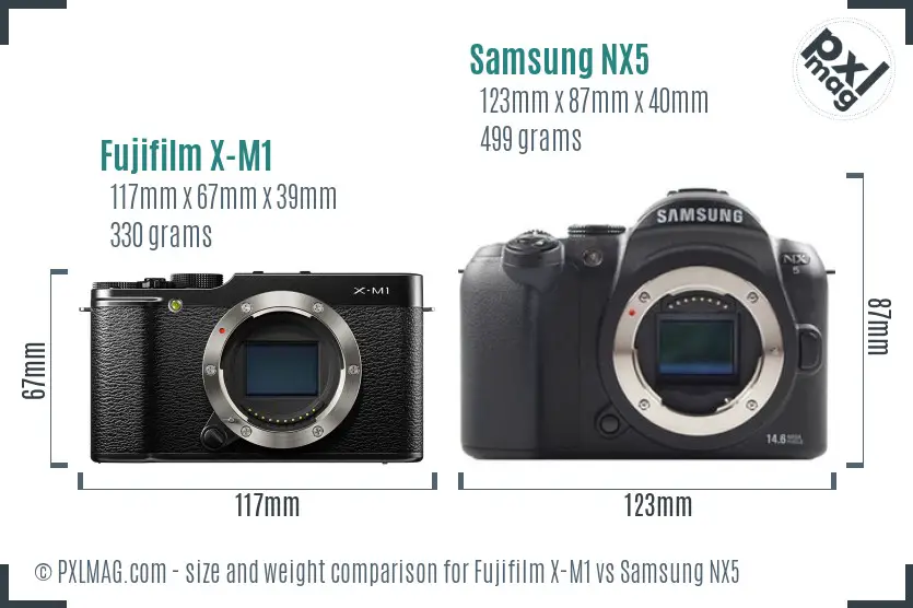 Fujifilm X-M1 vs Samsung NX5 size comparison