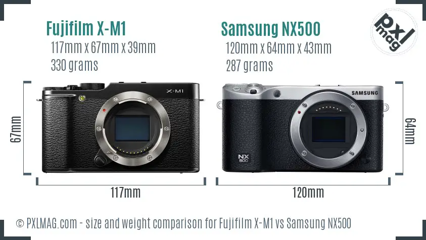 Fujifilm X-M1 vs Samsung NX500 size comparison