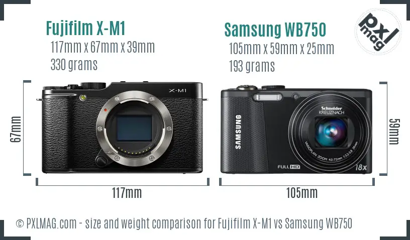 Fujifilm X-M1 vs Samsung WB750 size comparison