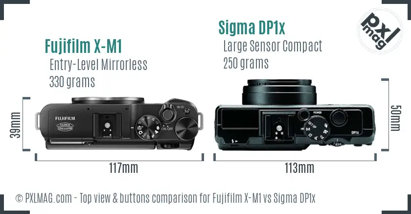 Fujifilm X-M1 vs Sigma DP1x top view buttons comparison