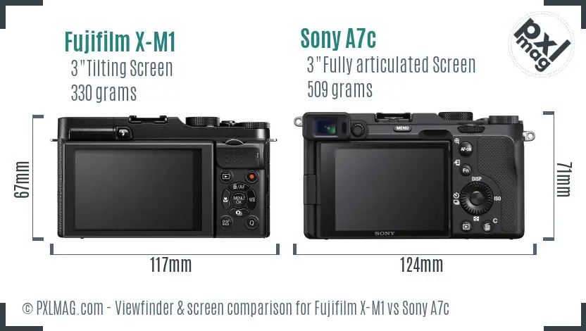 Fujifilm X-M1 vs Sony A7c Screen and Viewfinder comparison