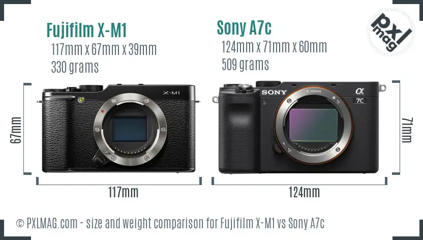 Fujifilm X-M1 vs Sony A7c size comparison