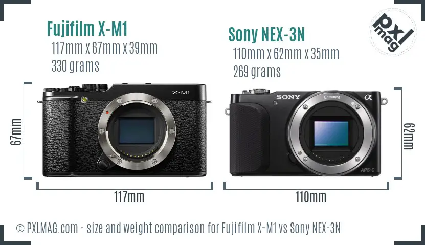 Fujifilm X-M1 vs Sony NEX-3N size comparison