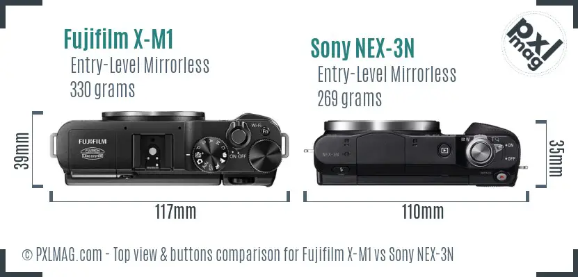 Fujifilm X-M1 vs Sony NEX-3N top view buttons comparison