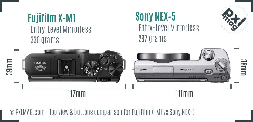 Fujifilm X-M1 vs Sony NEX-5 top view buttons comparison