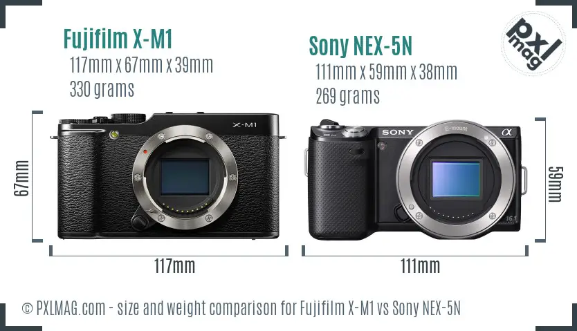 Fujifilm X-M1 vs Sony NEX-5N size comparison