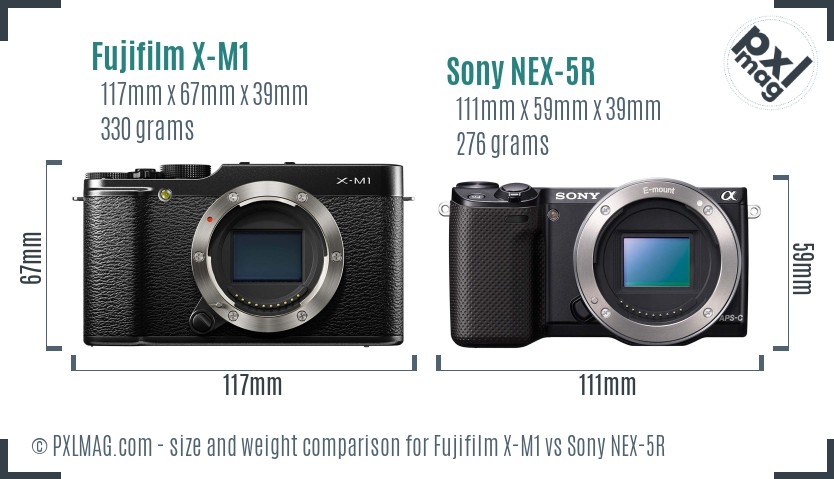 Fujifilm X-M1 vs Sony NEX-5R size comparison