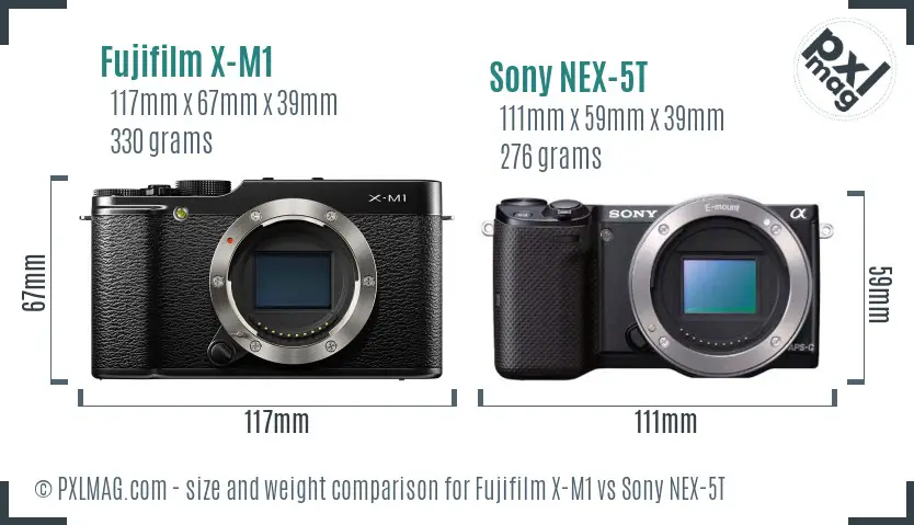 Fujifilm X-M1 vs Sony NEX-5T size comparison