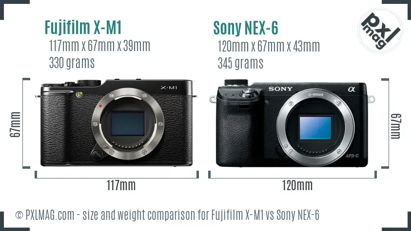 Fujifilm X-M1 vs Sony NEX-6 size comparison
