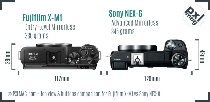 Fujifilm X-M1 vs Sony NEX-6 top view buttons comparison