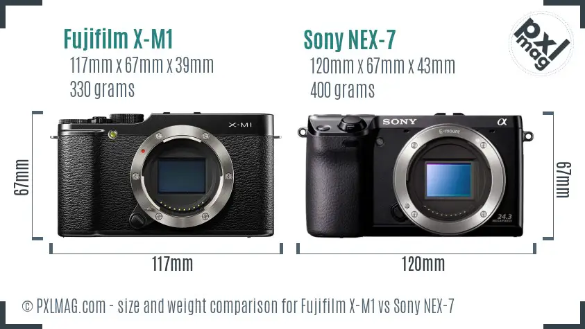 Fujifilm X-M1 vs Sony NEX-7 size comparison