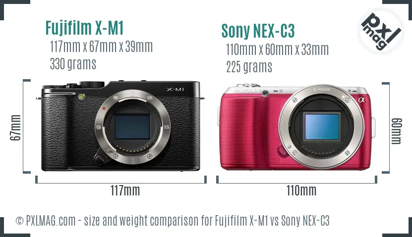 Fujifilm X-M1 vs Sony NEX-C3 size comparison