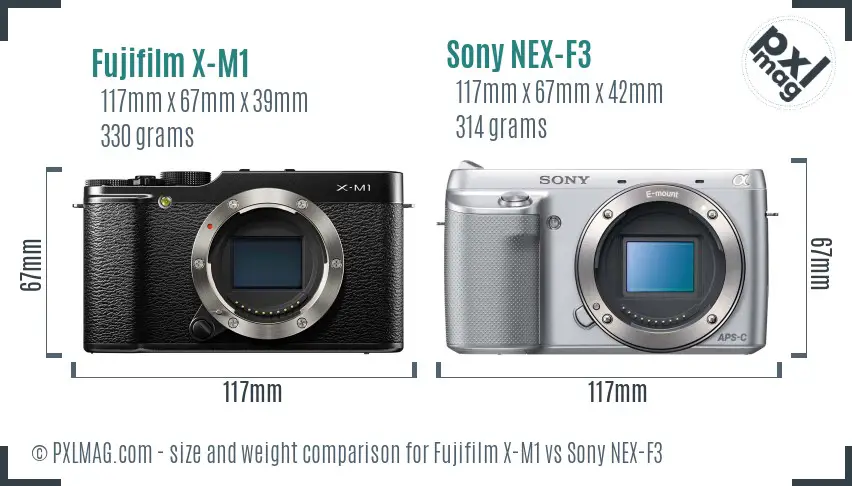 Fujifilm X-M1 vs Sony NEX-F3 size comparison
