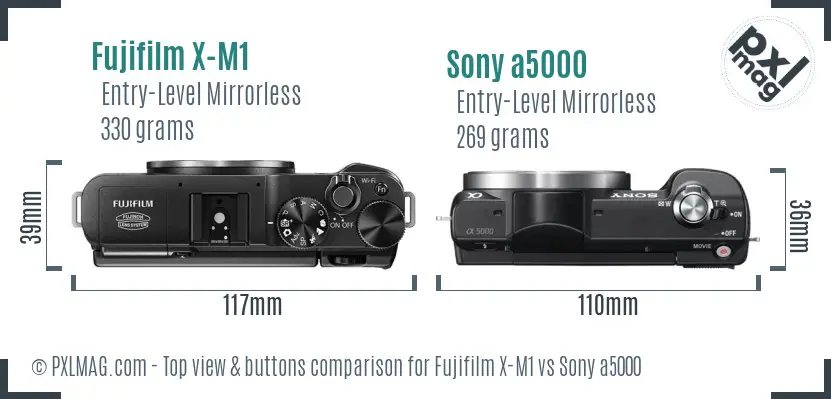 Fujifilm X-M1 vs Sony a5000 top view buttons comparison