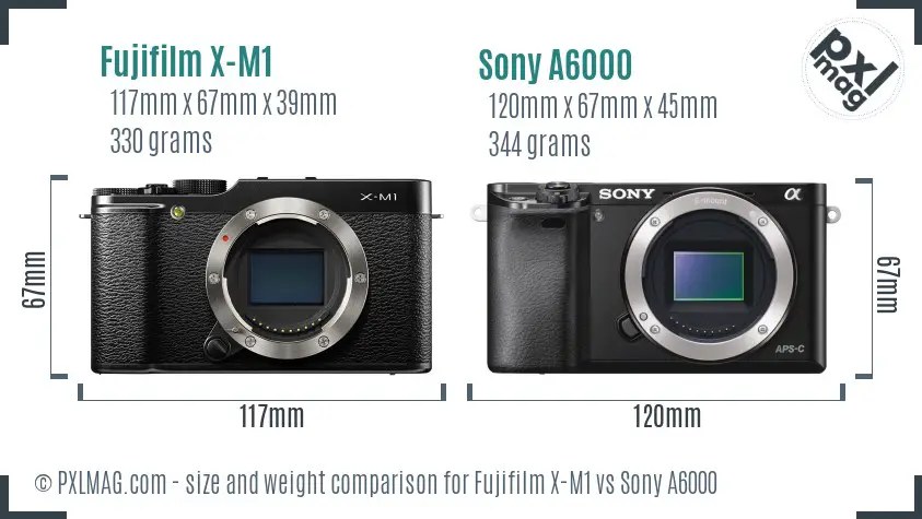 Fujifilm X-M1 vs Sony A6000 size comparison Fujifilm X-M1 vs Sony A6000 size comparison