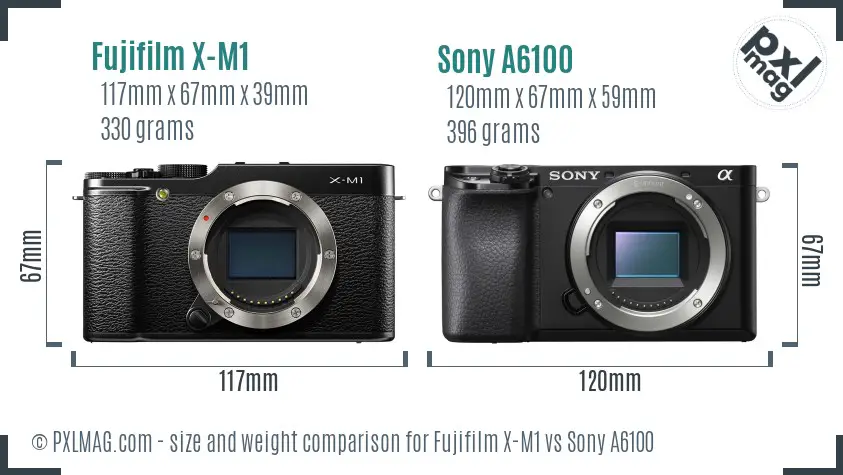 Fujifilm X-M1 vs Sony A6100 size comparison