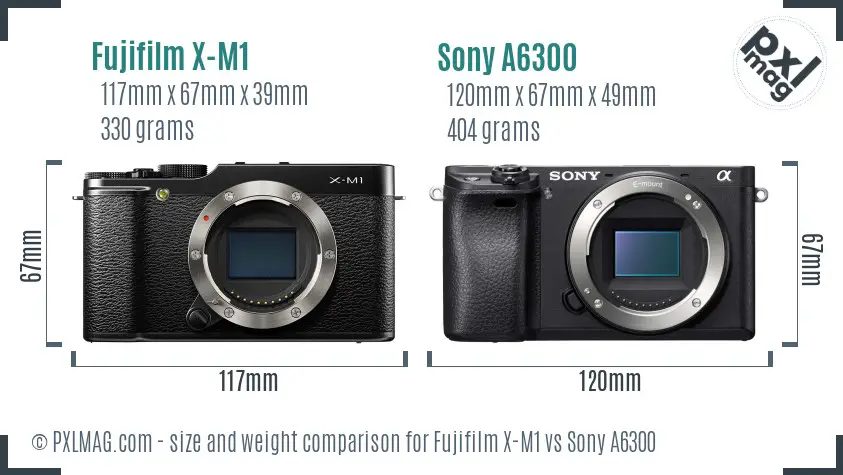 Fujifilm X-M1 vs Sony A6300 size comparison